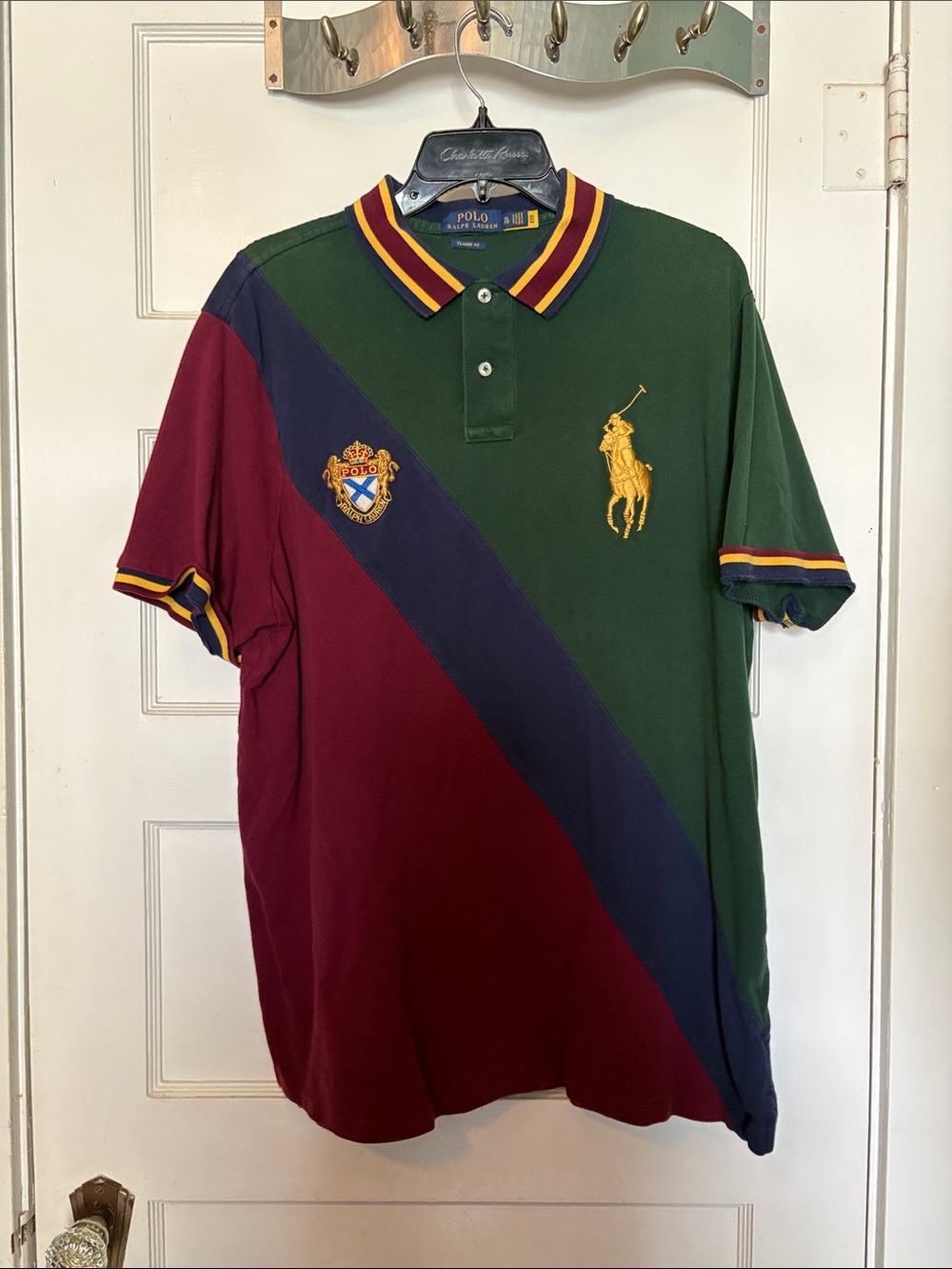 Polo by Ralph Lauren Green/Burgundy/Navy Diagonal Crest Polo Size XL